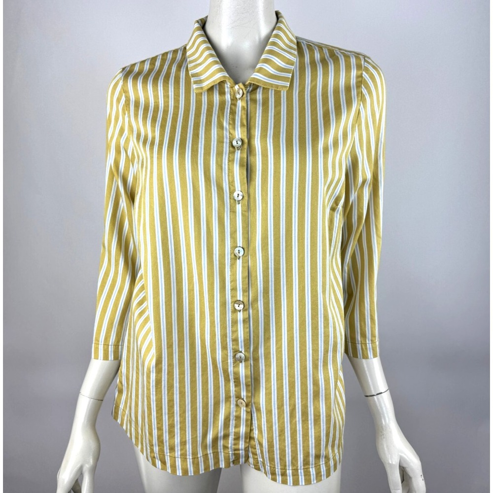 ALEMBIKA Striped Blouse Top Women 3 M 10-12 Tunic Shirt 3/4 Sleeve Button-up